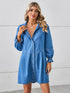 'Zola' Button Up Flounce Sleeve Mini Denim Dress - Celes Fashion
